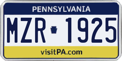 PA license plate MZR1925