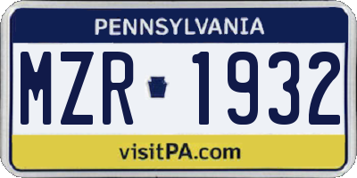 PA license plate MZR1932