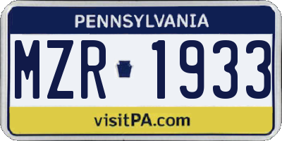 PA license plate MZR1933