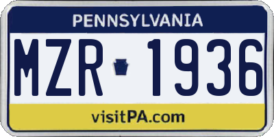 PA license plate MZR1936