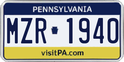 PA license plate MZR1940
