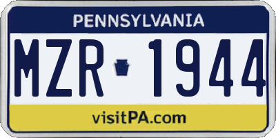 PA license plate MZR1944
