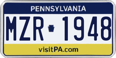 PA license plate MZR1948
