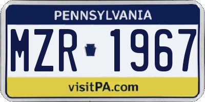 PA license plate MZR1967
