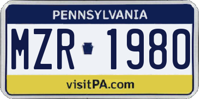 PA license plate MZR1980