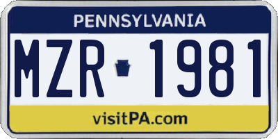 PA license plate MZR1981
