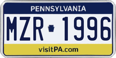 PA license plate MZR1996