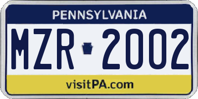 PA license plate MZR2002
