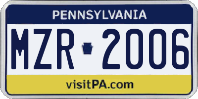 PA license plate MZR2006
