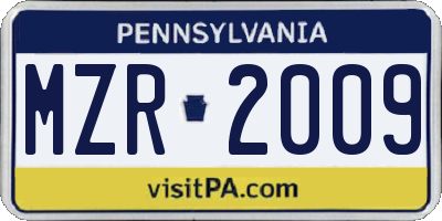 PA license plate MZR2009