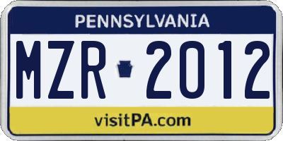 PA license plate MZR2012