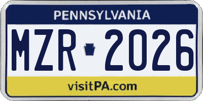 PA license plate MZR2026
