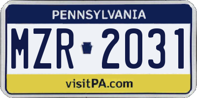 PA license plate MZR2031