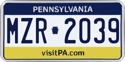 PA license plate MZR2039