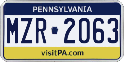 PA license plate MZR2063
