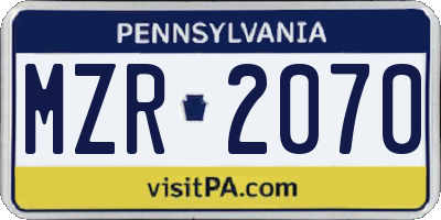 PA license plate MZR2070