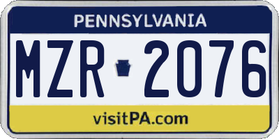 PA license plate MZR2076