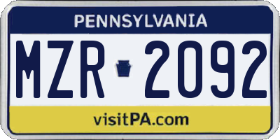 PA license plate MZR2092