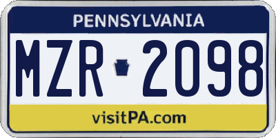 PA license plate MZR2098