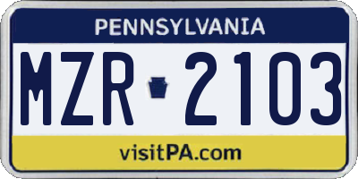 PA license plate MZR2103