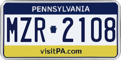 PA license plate MZR2108
