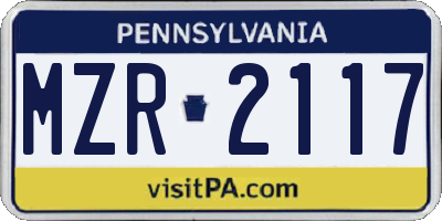 PA license plate MZR2117
