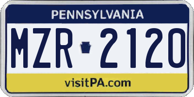 PA license plate MZR2120
