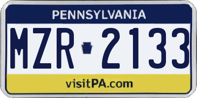 PA license plate MZR2133