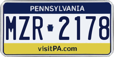 PA license plate MZR2178