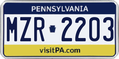PA license plate MZR2203