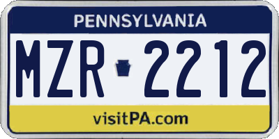 PA license plate MZR2212