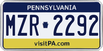 PA license plate MZR2292