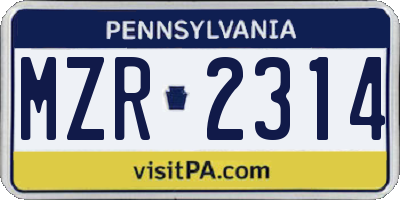 PA license plate MZR2314