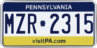 PA license plate MZR2315