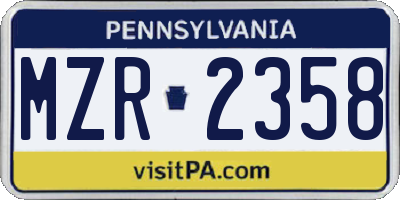 PA license plate MZR2358
