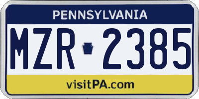 PA license plate MZR2385