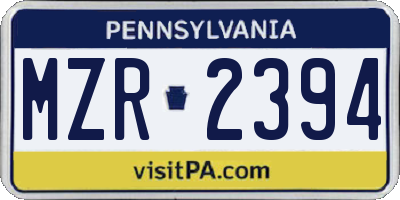 PA license plate MZR2394