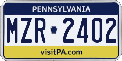 PA license plate MZR2402