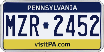 PA license plate MZR2452