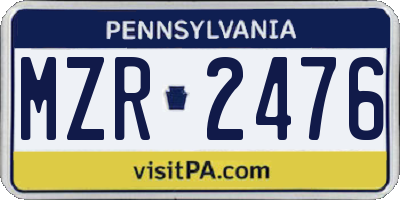 PA license plate MZR2476