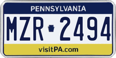 PA license plate MZR2494