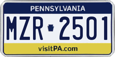 PA license plate MZR2501