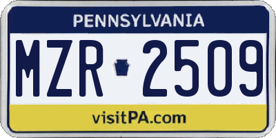 PA license plate MZR2509