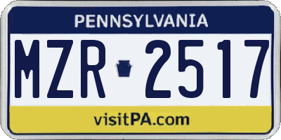 PA license plate MZR2517