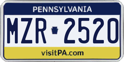 PA license plate MZR2520