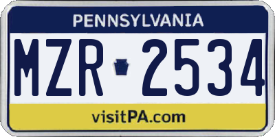 PA license plate MZR2534