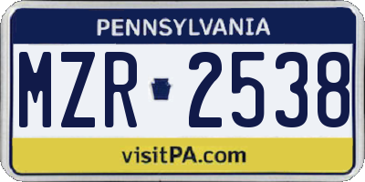 PA license plate MZR2538