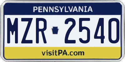 PA license plate MZR2540