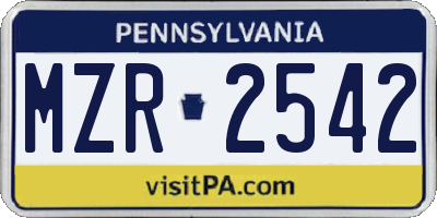 PA license plate MZR2542