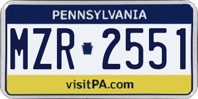 PA license plate MZR2551